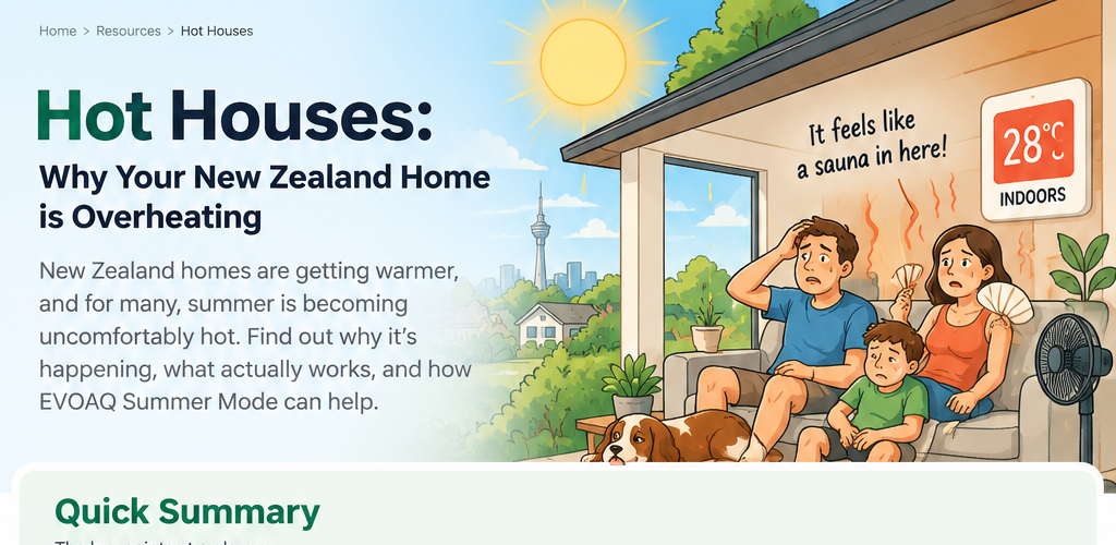 Illustration of a New Zealand home overheating in summer